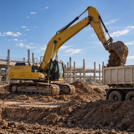 Excavadora en una obra